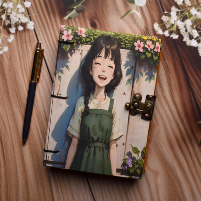 NIZAM HANDICRAFT Lock Leather Journal - A5 Handmade Paper Girl Laser Printed A5 Diary 200 200 Pages(Multicolur)