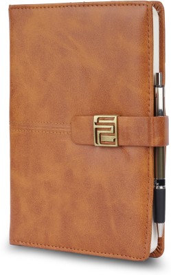 Erminio Palamino Soft PU Leather Thermal Cover Executive Note Book, Diary with Pen Holder & Pen A5 Notebook Ruled 120 Pages(Tan)