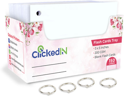 DGSL Double SIDED Plain Index Flash Card-200 GSM,150 Card 3x5 inch with 4 Binder Ring Regular Journal PLAIN 150 Pages(White)