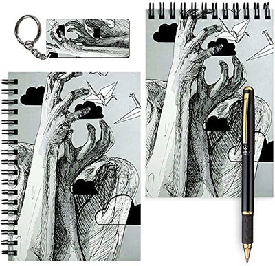 craft maniacs A6 MESSAGE PADS + ONE KEYRING A6 Notebook UNRULED 100 Pages(Black, Pack of 2)