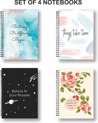 Papco Notebook A5 Diary Ruled 144 Pages(Yellow, Black, Pack of 4)