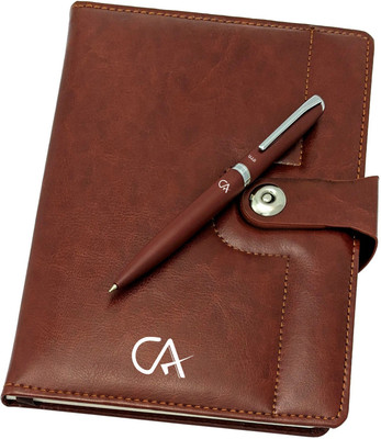 UJJi CA Logo Printed Brown/Coffee Color Metal Pen & Notebook A5 Gift Set Ruled 186 Pages(Brown, Pack of 2)