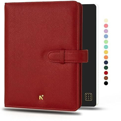 NEORAH B6 NotebookSLEEVE with Loop + JOURNAL|Faux Leather+ Penloop|6 CardSlots B6 Organizer Dotgrid 160 Pages(Red)