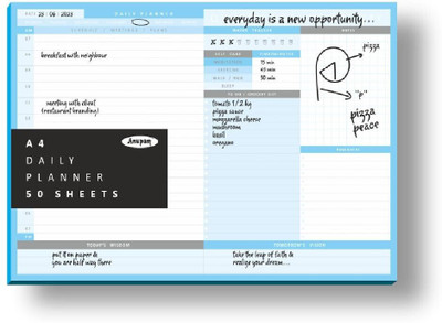 ANUPAM Daily Planner Pad, Soft back Desk Planner Notepad, Tear-off organiser notepad A4 Planner 100 Gsm To-do list notebook, Productivity Planner 50 Pages(Blue - White)