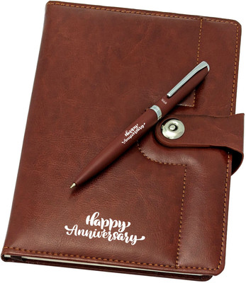UJJi Happy Anniversary Printed Gift Combo in Brown/Coffee Color Metal Pen & Notebook A5 Gift Set Ruled 186 Pages(Brown, Pack of 2)