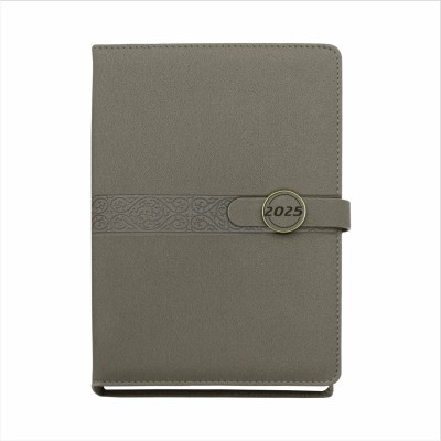 VIVA MOON 2025 Dated New Year Diary Artistic Design Metal Loop Magnetic Loop Closure A5 Diary Ruled 400 Pages(Grey)