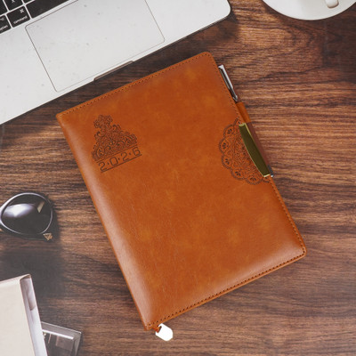Erminio Palamino 2026 New Year Diary with Embossed Crown Design, PU Leather Thermal Cover B5 Diary Ruled 365 Pages(Brown)