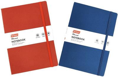 NEELGAGAN Blend Notebook A5 Semi Flexi Cover Buckram Material Round Corner P-2 A5 Notebook (8.0 cm x 14.8 cm) Ruled 192 Pages(Blue_&_Red, Pack of 2)