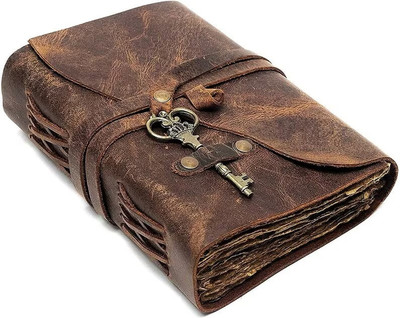 DI-KRAFT Vintage Leather journal with key lock 100 pages A5 size A5 Diary Unruled 100 Pages(Brown)