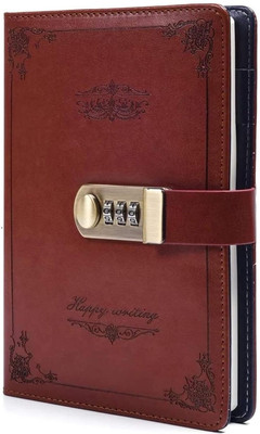 SIMHI Metal Lock Diary PU Leather | With Pen Holder | Digital Password Locking Diary A5 Diary Single Rule 200 Pages(Brown)