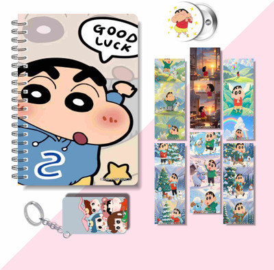 craft maniacs 2025 SHINCHAN DIARY & 6 FREEBIE BOOKMARKS & ONE KEYCHAIN & ONE BADGE A5 Diary RULED 160 Pages(Multicolor)