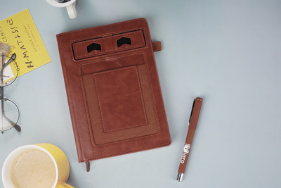 Diaro PU Hardcover Diary with Mobile Pocket & Mobile Stand & Ribbon Bookmark A5 Note Book Ruled 224 Pages(Brown)