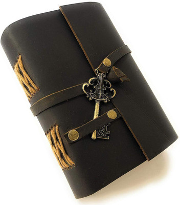 KRISHNA HANDICRAFTS Leather Notebook Diary with Metal Lock (5X7X2) A5 Diary Unlined 100 Pages(Dark Brown)