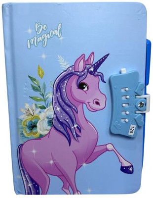 JELLIFY Unicorn Lock Diary Notepad For School & College A5 Diary Rule 100 Pages(Purple)