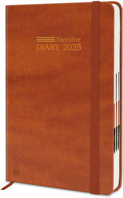 Jhingalala Hard Bound Leather Cover Executive Diary 2025 with 365 Dates and Monthly Planner A5 Diary Ruled 344 Pages(Brown)