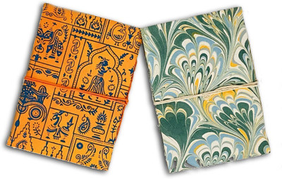 CRAFT JUNKY Recycled Handmade A5 Diary Unruled 100 Pages(orange, green, Pack of 2)