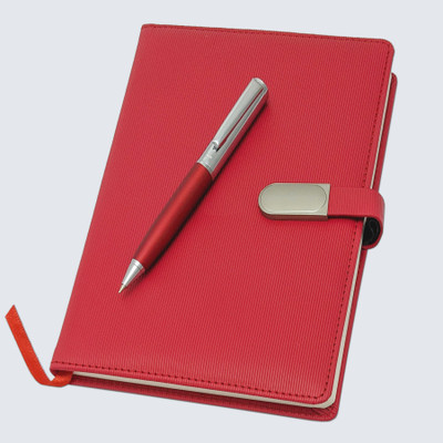 UJJi Red Lining Pattern Notebook A5 Size Diary with Pen, 80GSM 192 Pages A5 Gift Set Ruled 192 Pages(REDD)