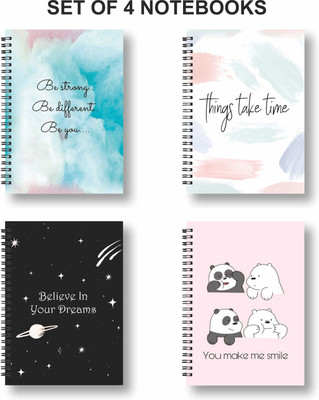Papco Notebook A5 Diary Ruled 144 Pages(Pink, Black, Pack of 4)