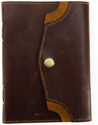 LEATHER VINTAGE medium size button leather journal A5 Journal PLAIN 200 Pages(Dark brown)
