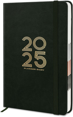 Jhingalala Hardbound Leather Cover New Year Diary 2025 with Dates and Monthly Planner 2025 A5 Diary Ruled 344 Pages(Green)