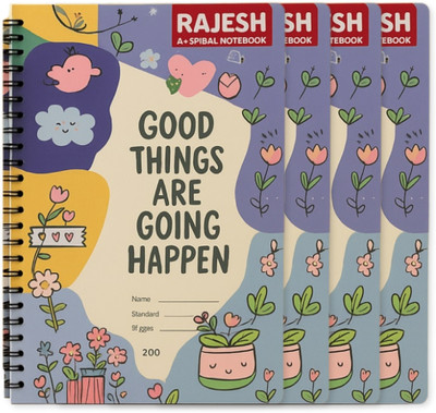 RAJESH STATIONERY Soft Cover Spiral Notebook, Memo Notepads Diary Notebook, 11.7 Inch x 8.3 Inch A4 Notebook Unruled 400 Pages(Good Things Are Going Happen, Pack of 4)