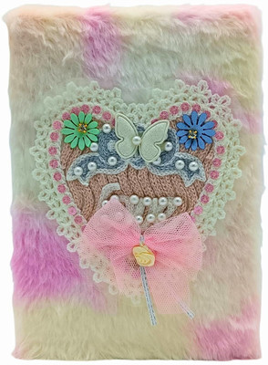 Gold Leaf Cute Heart Shape Crochet Fur Notebook A5 Diary Ruled 160 Pages(Multicolor)