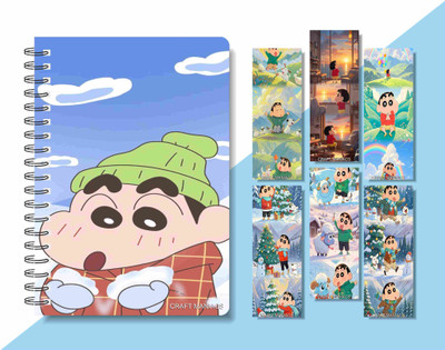 craft maniacs 2025 SHINCHAN DIARY & 6 FREEBIE BOOKMARKS A5 Notebook RULED 160 Pages(Multicolor)