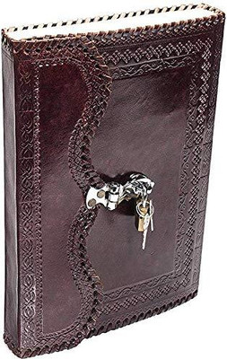 KRISHNA HANDICRAFTS Leather unlined paper notebook journal diary with lock and key A7 Diary Unlined 100 Pages(Brown)