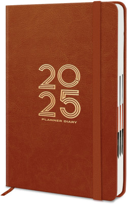 Jhingalala Hardbound Leather Cover New Year Diary 2025 with Dates and Monthly Planner 2025 A5 Diary Ruled 344 Pages(Tan Brown)