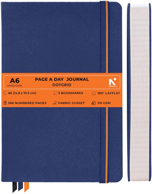 NEORAH 110 Gsm | PAGE A DAY JOURNAL (14.8 X 10.5 cm) |Back Pocket |3 Silk Book Mark A6 Journal Dot Grid 368 Pages(Dark Blue)
