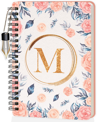 Jhingalala Wiro Diary With Initial Letter M Floral Design Spiral Notebook With Dangler A5 Notebook Ruled 160 Pages(Initial M)
