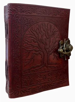 KRISHNA HANDICRAFTS Tree Big Leather Unlined Pages Embossed Diary A5 Diary Plain 100 Pages(Brown)