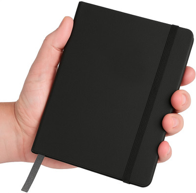 AccuPrints A6 Hard Bound Diary Size 6 x 4.2 inches Notebook Diary with Elastic Lock A5 Diary Ruled 160 Pages(Black)