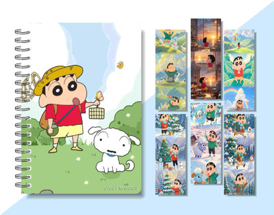 craft maniacs 2024 SHINCHAN DIARY & 6 FREEBIE BOOKMARKS A5 Notebook RULED 160 Pages(Multicolor)