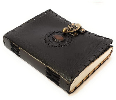 Anshika International Leather Journal Diary Book | Antique Hand Made Office Diary | Paper Notebook Diary with Metal Lock (Dark Brown) (Size - 7 x 5) Regular Diary Unruled 100 Pages(Black)