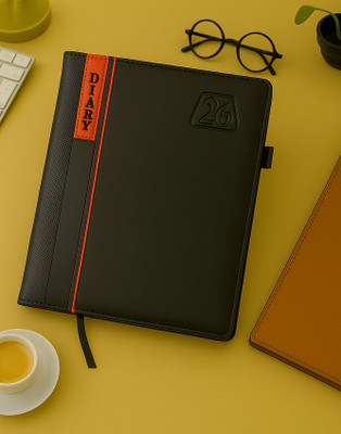 Picso PU Leather Finish Hard Bound Executive Diary Planner Sunday full page Regular Diary with Pen Holder Size 24 x 18 Cm, 80 GSM,(Cover Color may be Different),Ruled 365 Pages(Black)
