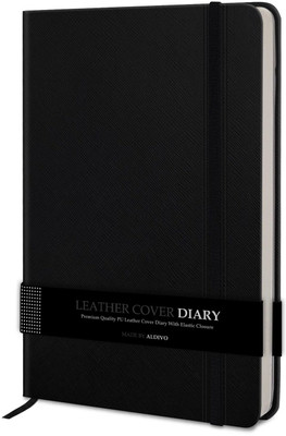 alDivo Texture Leather Cover Executive Journal Notebook Diary with Elastic Lock A5 Diary Ruled 192 Pages(Black)