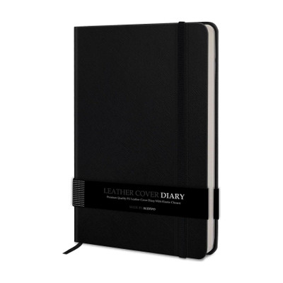 alDivo Texture Leather Cover Executive Journal Notebook Diary with Elastic Lock A5 Diary Ruled 192 Pages(Black)