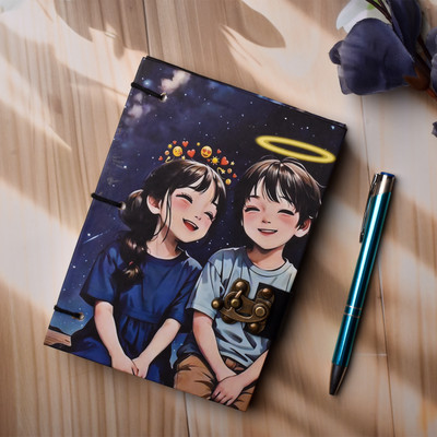 Al Zohra Handicraft Leather Cardboard Cute Couple Print Special Binding A5 Diary Notebook A5 Notebook Unruled 200 Pages(Multicolor)