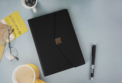 Diaro Professional 6-Ring Business Notebook without Date, Leather Magnetic Cover A5 Planner/Organizer Ruled 240 Pages(Black)