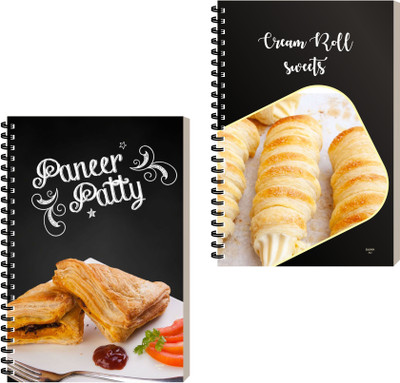 ESCAPER Food Diary, Spiral Notepad, Aesthetic Designer Notebook A5 Diary Ruled 160 Pages(Combo- A, Pack of 2)
