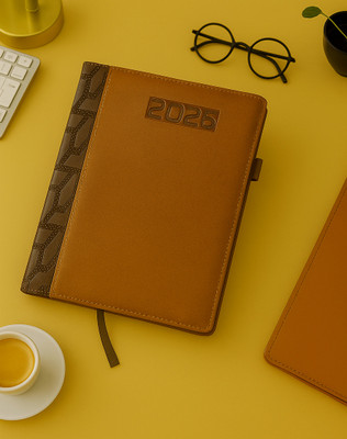 Excel PU Leather Finish Hard Bound Executive Diary Planner Sunday Separate page Regular Diary with Pen Holder Size 24 x 18 Cm, 80 GSM Ruled 365 Pages(Brown)