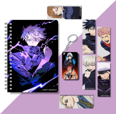 craft maniacs 2024 JUJUTSU KAISEN DIARY ,6 FREEBIE BOOKMARKS & ONE WOODEN KEYCHAIN A5 Notebook RULED 160 Pages(Multicolor)