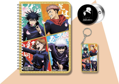 craft maniacs JUJUTSU DIARY & ONE KEYCHAIN & BADGE A5 Diary RULED 120 Pages(Red)