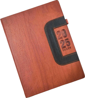 Excel PU Leather Finish Hard Bound 2025 Diary Sunday Full pages Regular Diary with Pen Holder Ruled (Cover Design may be Different) 366 Pages(Dark Brown)