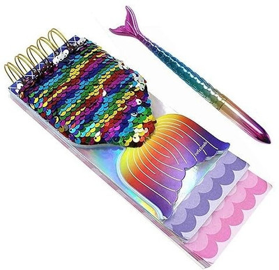Sannu Mermaid Tail Colour Changing 3 Layer Magic Sequence Diary with 1 Mermaid Pen Mini Diary Sprial Bound 120 Pages(Multicolor, Pack of 2)