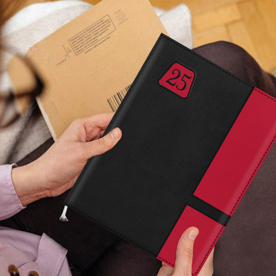 Abstract Collection Sunday Full Page Designer & Executive Diary with Pu Leather Cover B5 Diary Single Rule 400 Pages(Red Black)