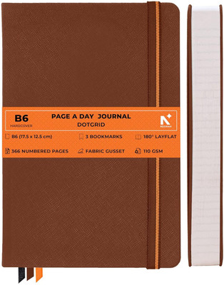NEORAH 110 GSM | B6 PAGE A DAY JOURNAL (17.5 X 12.5 cm) | Back Pocket |3 Silk Book Mark B6 Journal DOT GRID 368 Pages(Brown)