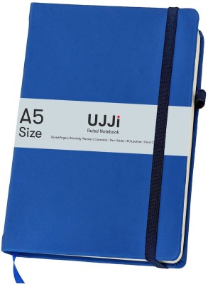 UJJi Blue Colour Notebook in PU Leather with Elastic Closure and Pen Loop A5 Notebook Ruled 186 Pages(Blue)