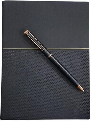 MV Creations Black A5 Diary with 200 Pages of Premium Paper with a Black Sleek Metallic Pen A5 Diary Ruled 200 Pages(Black)